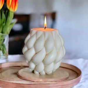 Kaantam Handmade Scented Braid Candle, Pillar Candles, Blend of Soy and Beeswax, Perfect for Home Decor, Anniversary, Wedding, Valentine's Day, Mother's Day, Women's Day Gift