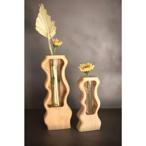 Kalalou - SET OF TWO CARVED WOOD AND GLASS BUD VASES (MIN 2) - CEPC1130X