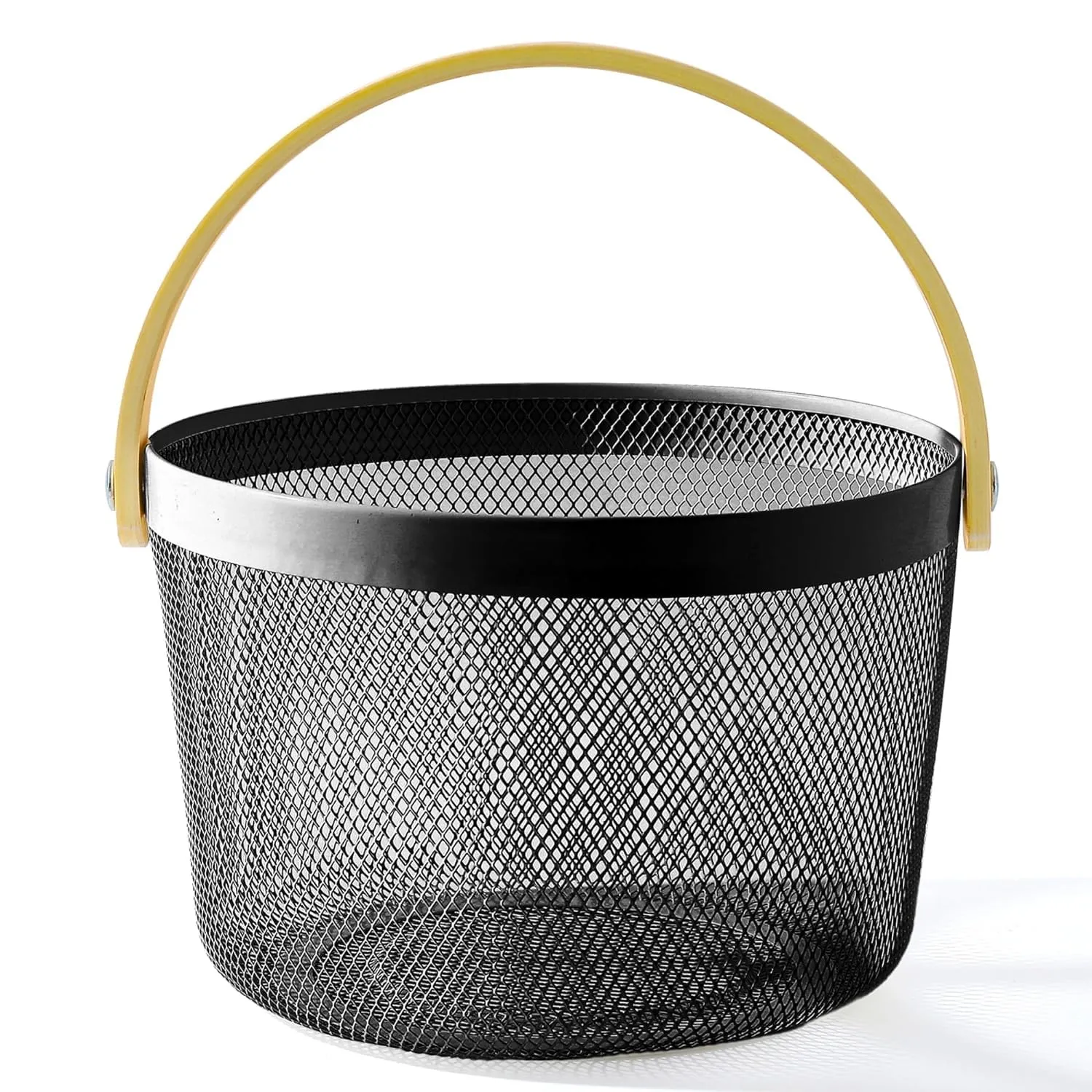 Kuber Industries Metal Mesh Basket for Storage with wooden handle | 400 Gm | Fruit Basket and Vegetable Basket for Kitchen | Baskets for Organizing Home | Multipurpose | Black