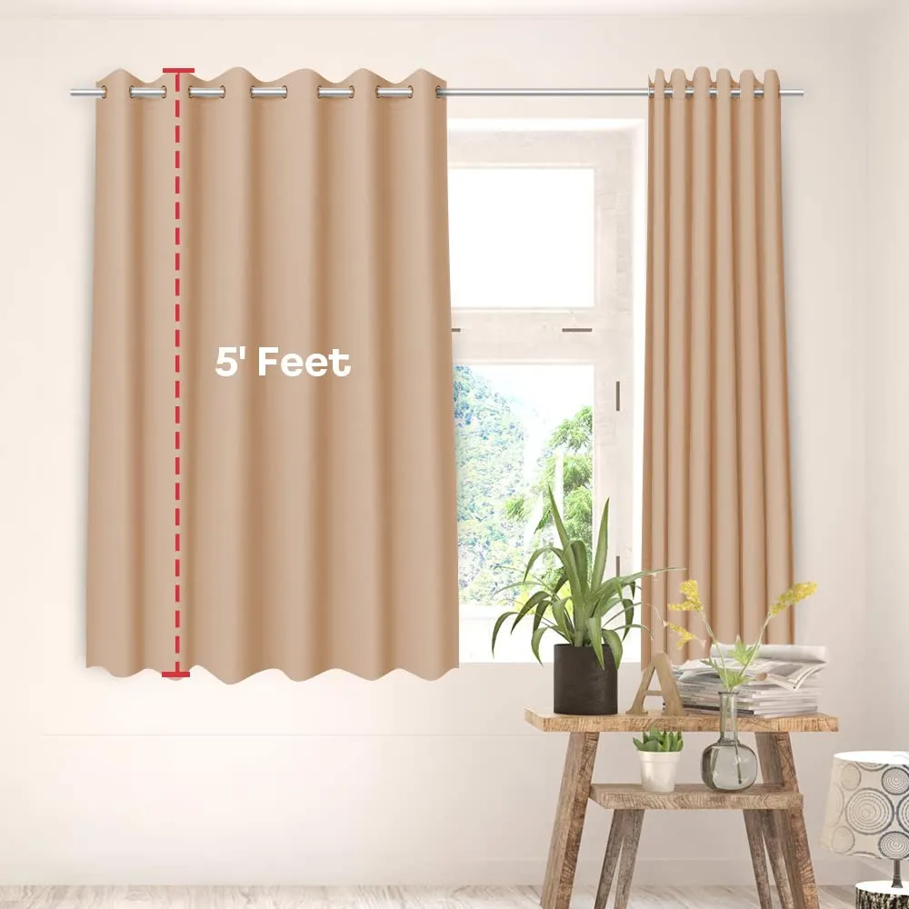 Kuber Industries Set of 2 100% Darkening Black Out Curtain I 5 Feet Window Curtain I Insulated Heavy Polyester Solid Curtain|Drapes with 8 Eyelet for Home & Office (Light Chocolate)