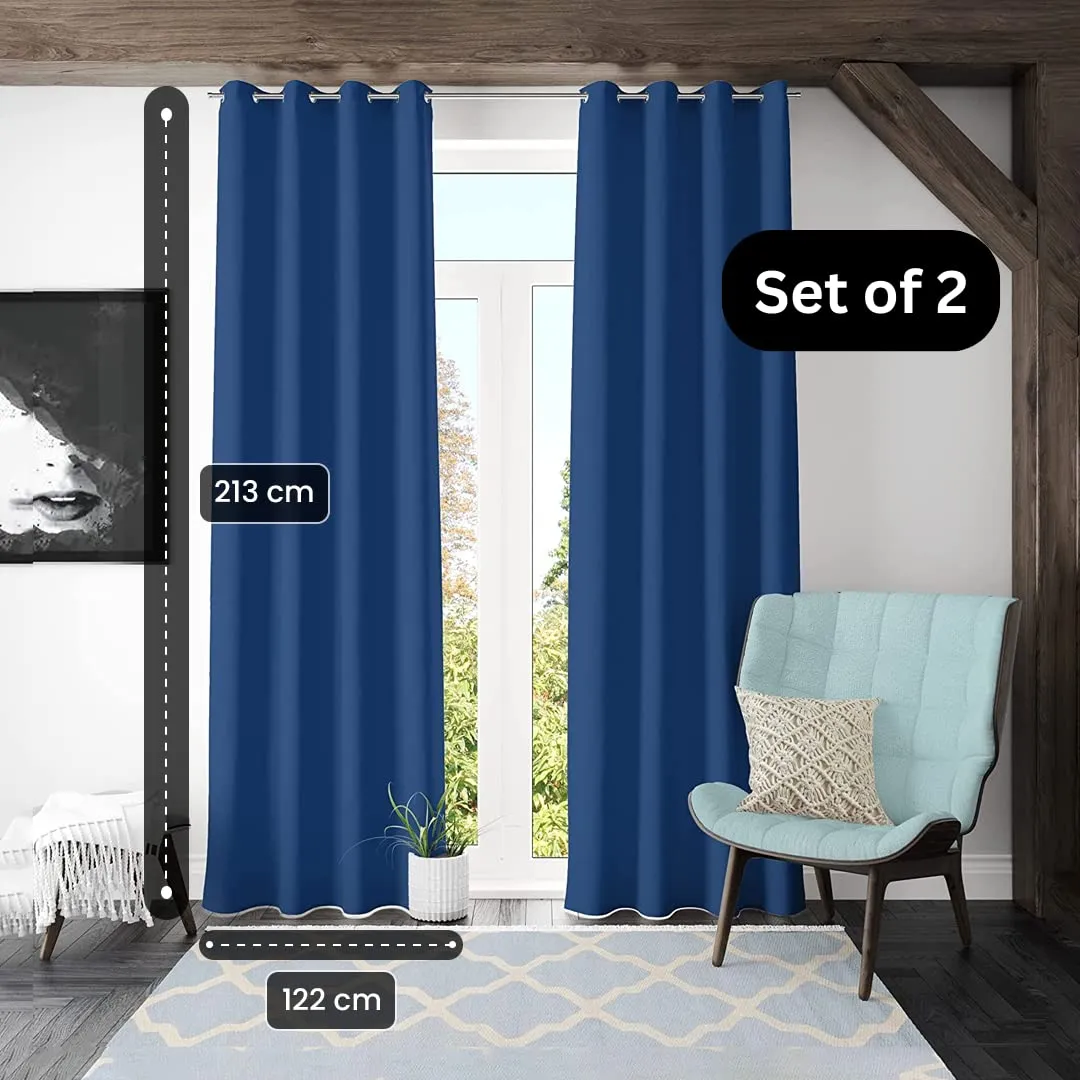 Kuber Industries Set of 2 100% Darkening Black Out Curtain I 7 Feet Door Curtain I Insulated Heavy Polyester Solid Curtain|Drapes with 8 Eyelet for Home & Office (Blue)