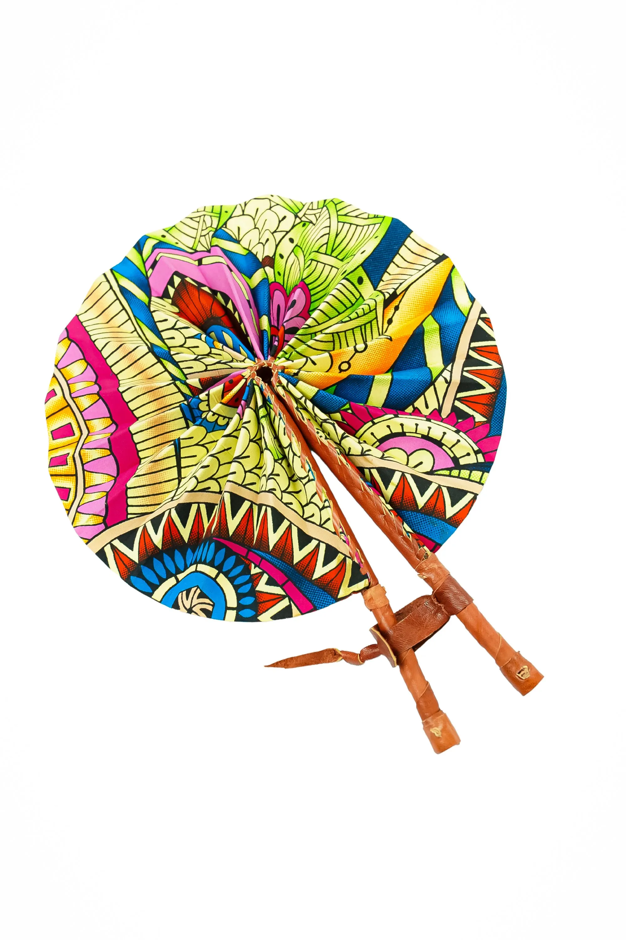 Leather Ankara Cotton African Hand Fan