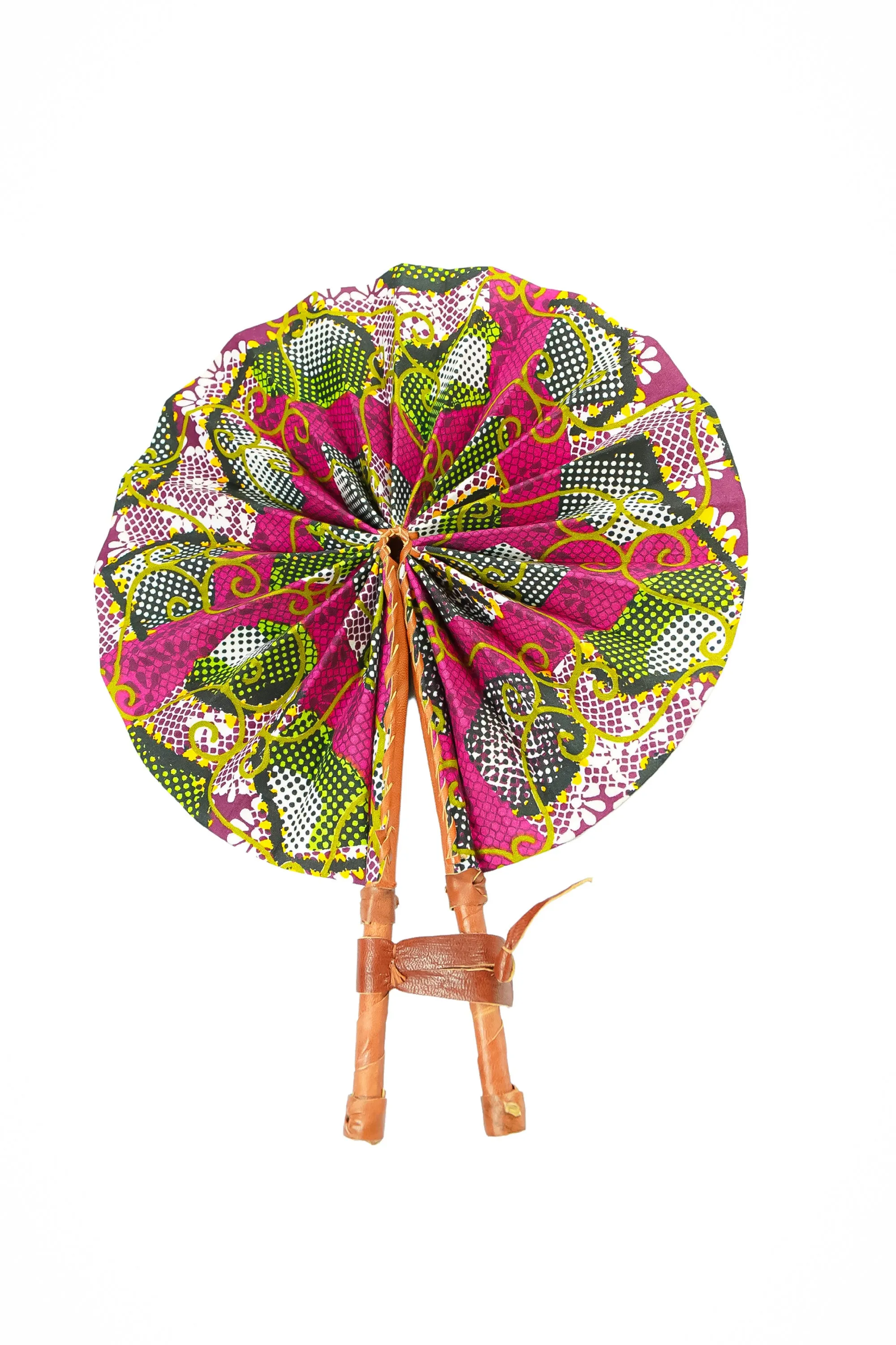 Leather Ankara Cotton African Hand Fan