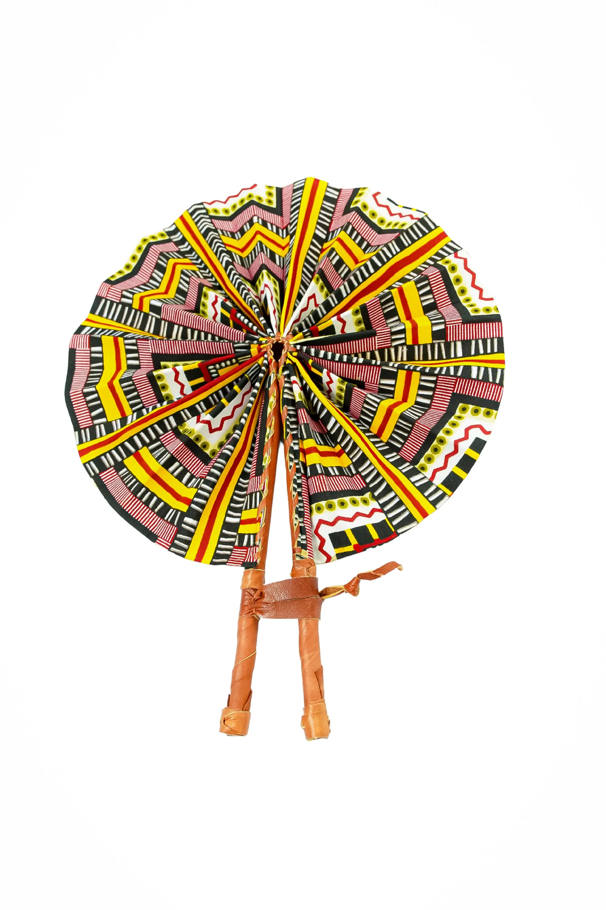 Leather Ankara Cotton African Hand Fan