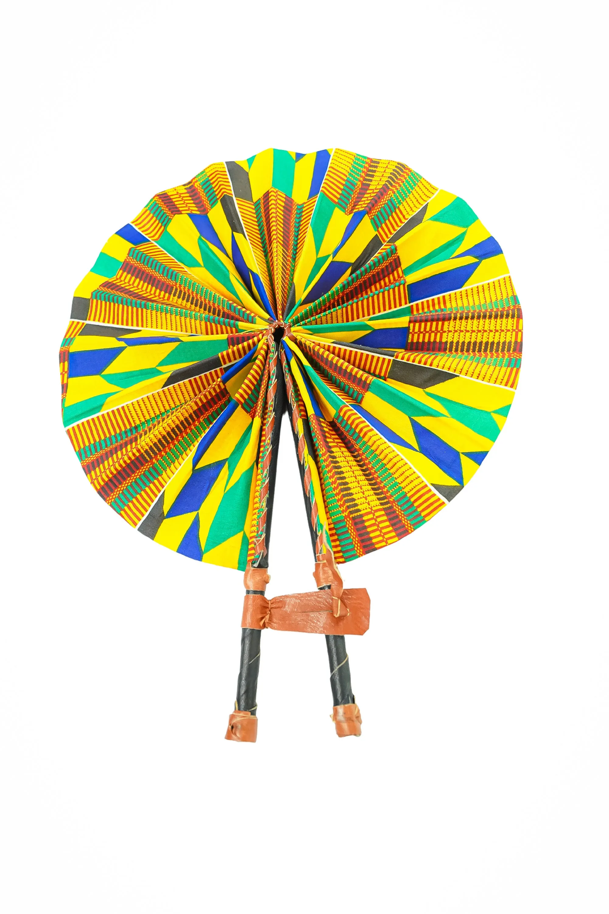 Leather Ankara Cotton African Hand Fan