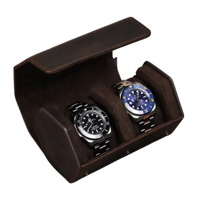 Men's Leather Watch Travel Organizer for 2 Watch