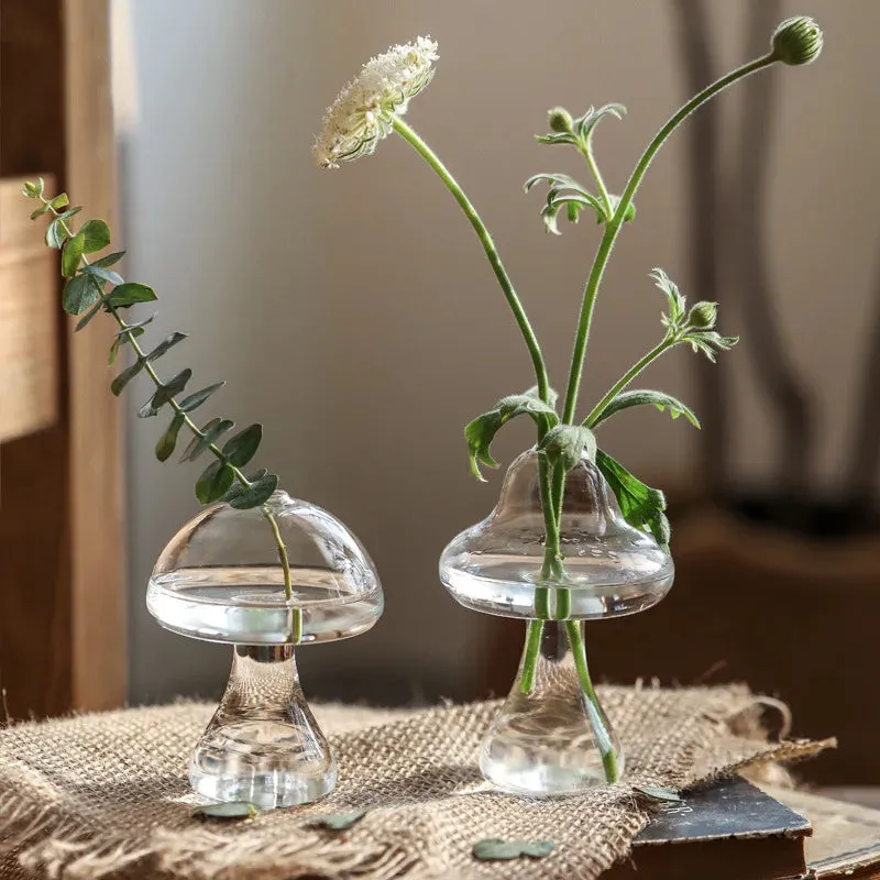 Mushroom Shaped Glass Vase For Plants Hydroponics Plant Vases Nordic Home Decoration Transparent Mini Flower Vase For Room Decor