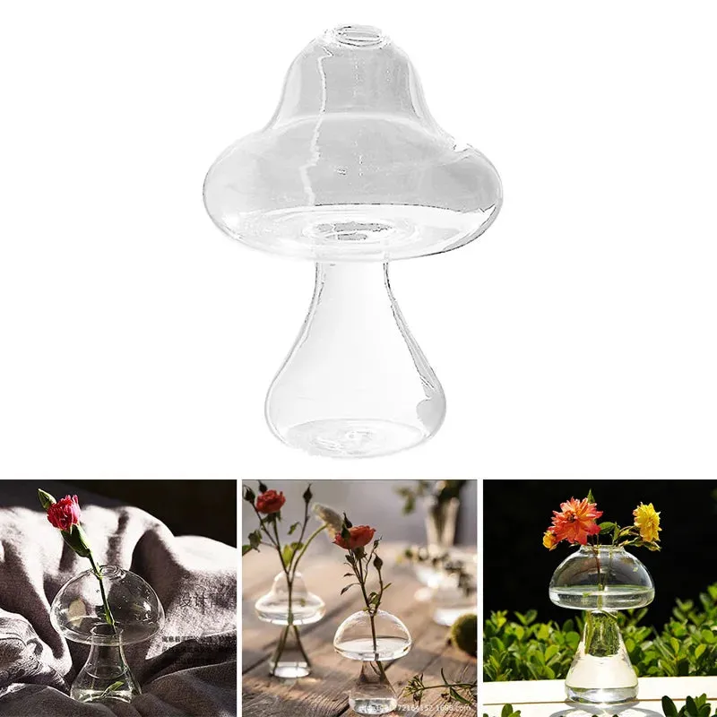 Mushroom Shaped Glass Vase For Plants Hydroponics Plant Vases Nordic Home Decoration Transparent Mini Flower Vase For Room Decor