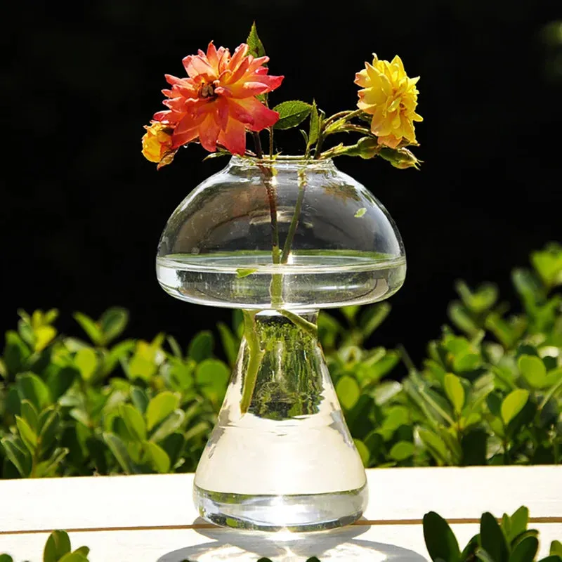 Mushroom Shaped Glass Vase For Plants Hydroponics Plant Vases Nordic Home Decoration Transparent Mini Flower Vase For Room Decor