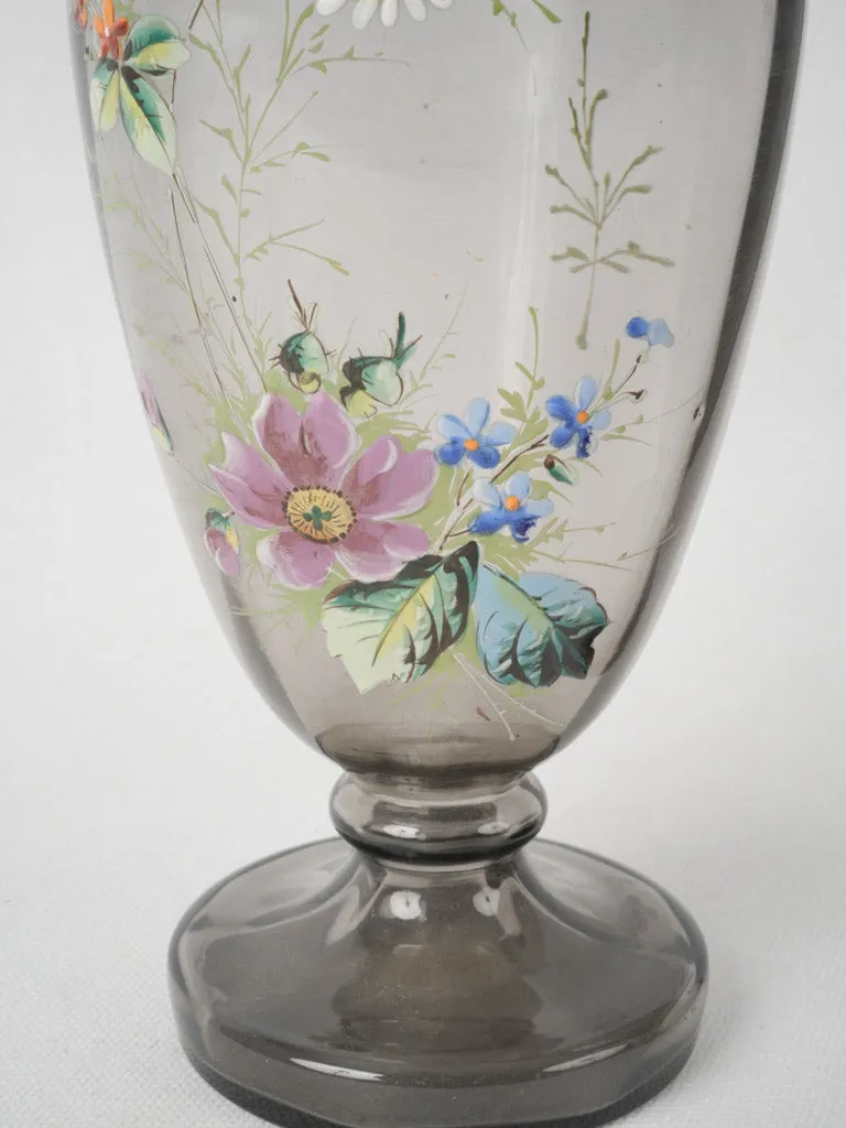 Pair of 19th-century French floral decorated blown glass vases 9½"