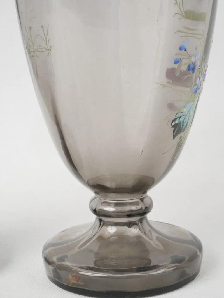 Pair of 19th-century French floral decorated blown glass vases 9½"