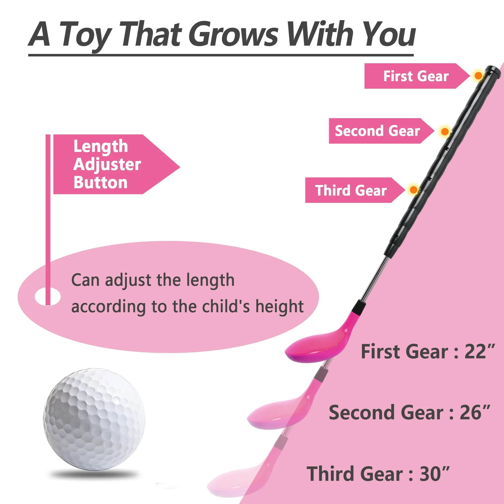 Pink Golf Toy Set W/ Left Right Glub Head & Unicorn Sticker