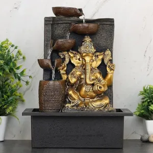 Polyresin Ganesh Tabletop Water Fountain, Elegant Hindu God Indoor Waterfall Decor