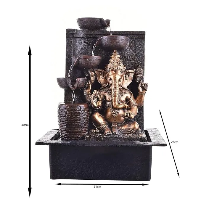 Polyresin Ganesh Tabletop Water Fountain, Elegant Hindu God Indoor Waterfall Decor