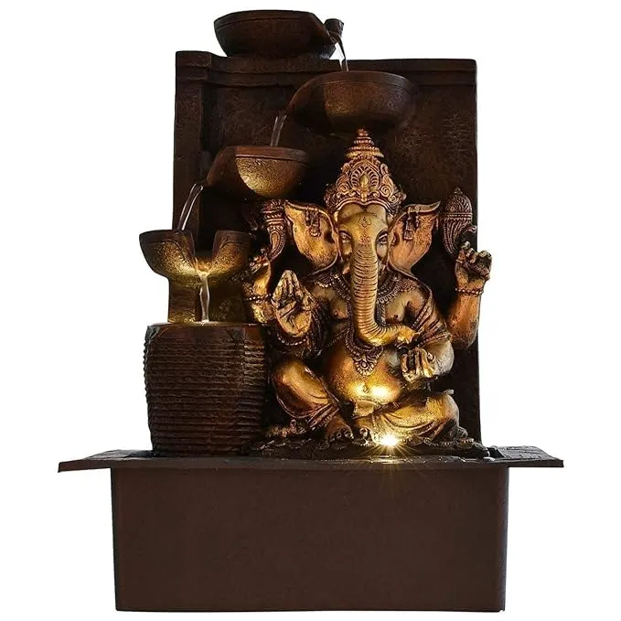 Polyresin Ganesh Tabletop Water Fountain, Elegant Hindu God Indoor Waterfall Decor