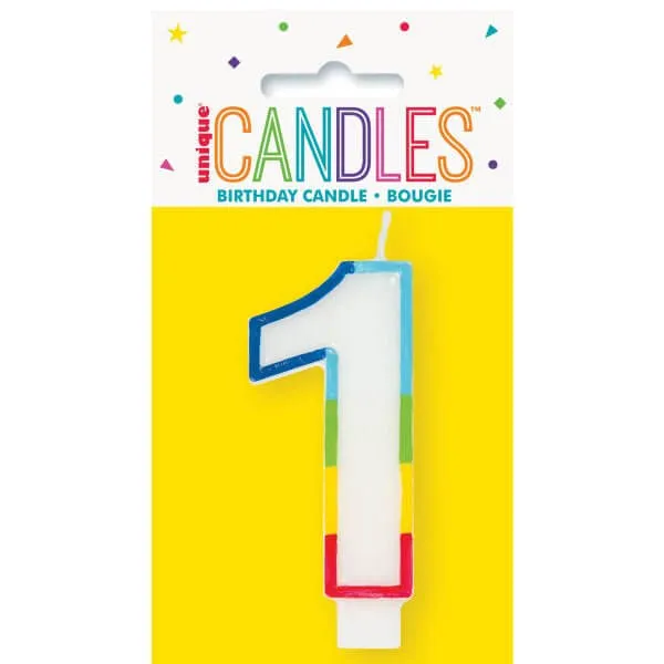 Rainbow Border Number '1' Birthday Candle