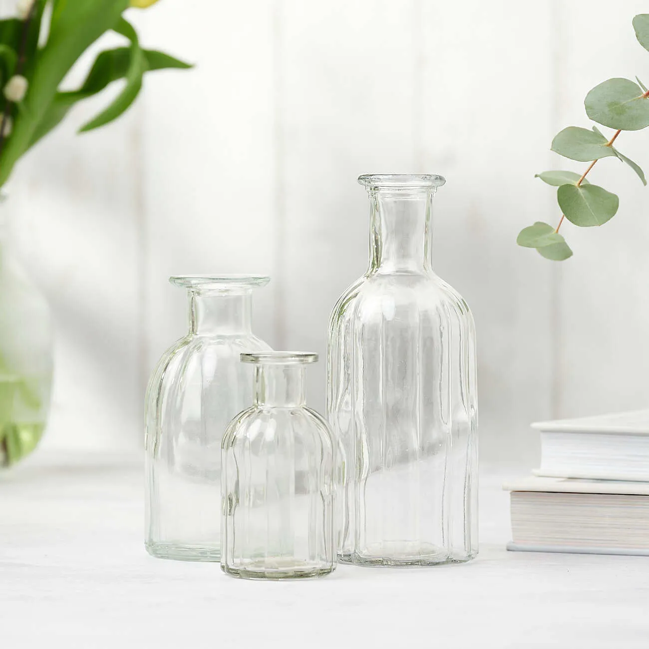 Ribbed Glass Bottle Vases (3 Sizes) - Wedding Vases