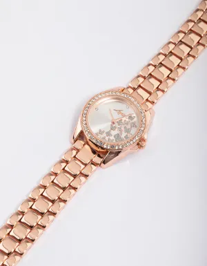 Rose Gold Butterfly Diamante Link Watch