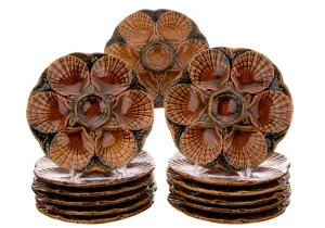 S/13 French Vintage Majolica Oyster Plates