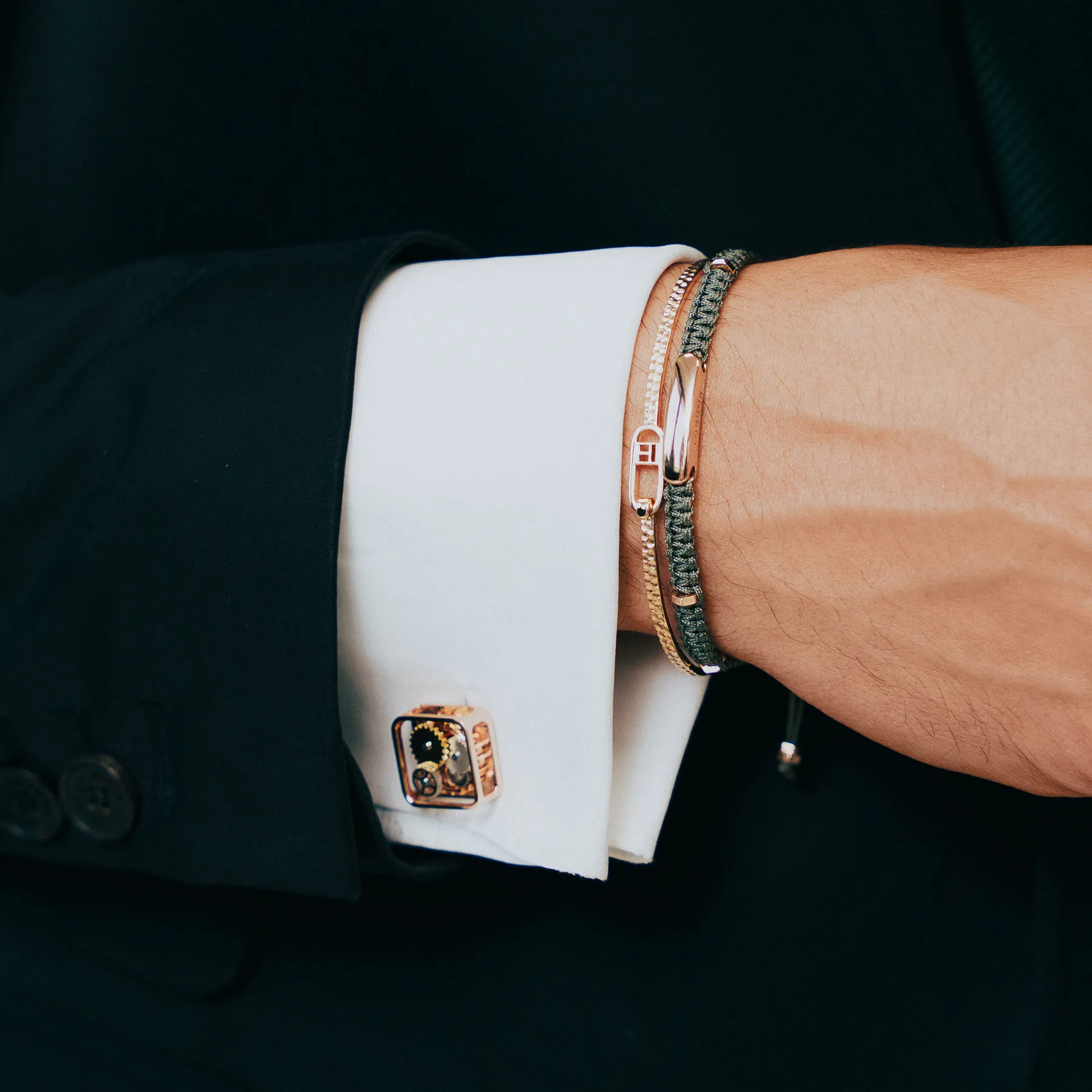 Square Gear Cufflinks In Rose Gold Plated