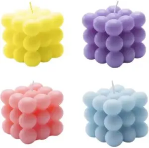 SS Enterprise Organic Soy Wax Bubble Candles, Yellow-Purple-Blue-Pink, Scented, Aromatic Fragrance, Smoke-Free Pillar Candles for Home Decor, Set of 4