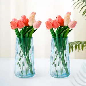 The Better Home Glass Vase for Home Decor (2Pcs- 24cm)|Center Table Decorative Items| Flower Vases for Home Decor| Dining Table Decorative Items| Transparent Flower Vase for Living Room, Office, Blue