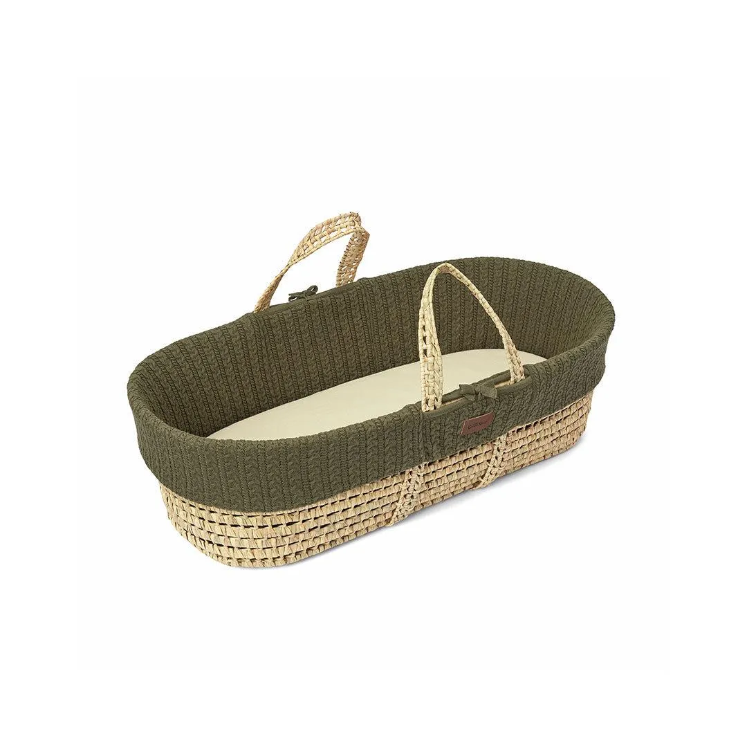 The Little Green Sheep Natural Knitted Moses Basket - Mattress   Static Stand