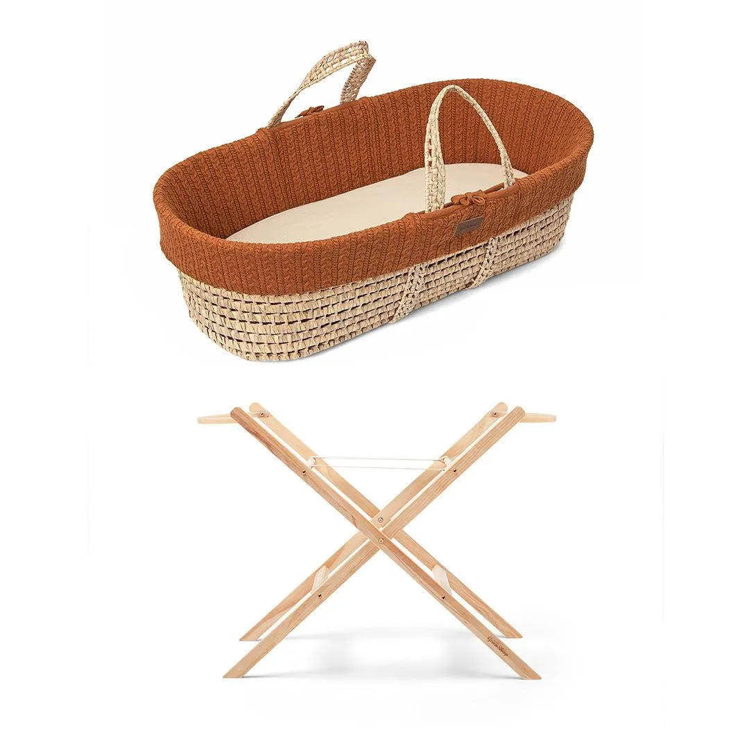 The Little Green Sheep Natural Knitted Moses Basket - Mattress   Static Stand