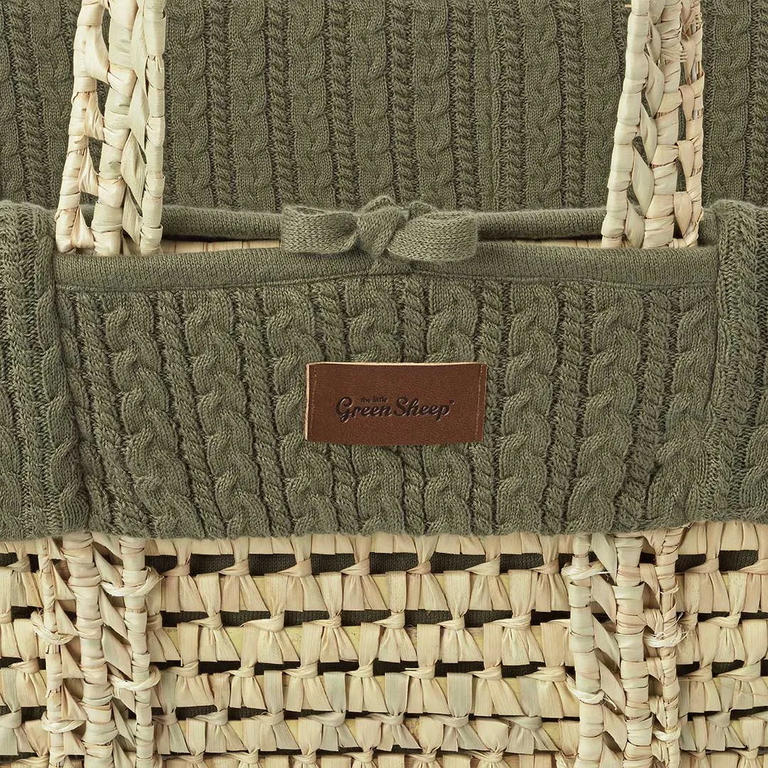 The Little Green Sheep Natural Knitted Moses Basket - Mattress   Static Stand