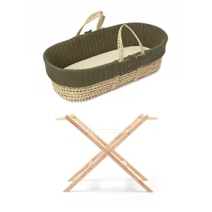 The Little Green Sheep Natural Knitted Moses Basket - Mattress   Static Stand