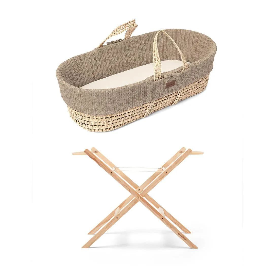 The Little Green Sheep Natural Knitted Moses Basket - Mattress   Static Stand