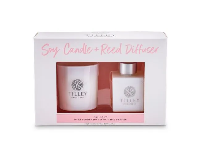 Tilley Classic White - Gift Set Diff & Candle - Pink Lychee