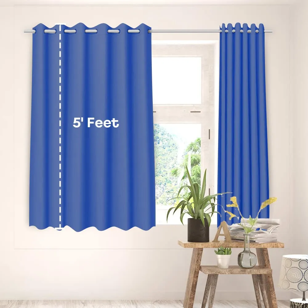 Urbane Home Polyester Decorative 5 Feet Window Curtain Darkening Blackout|Drapes Curtain With 8 Eyelet For Home & Office (Blue)