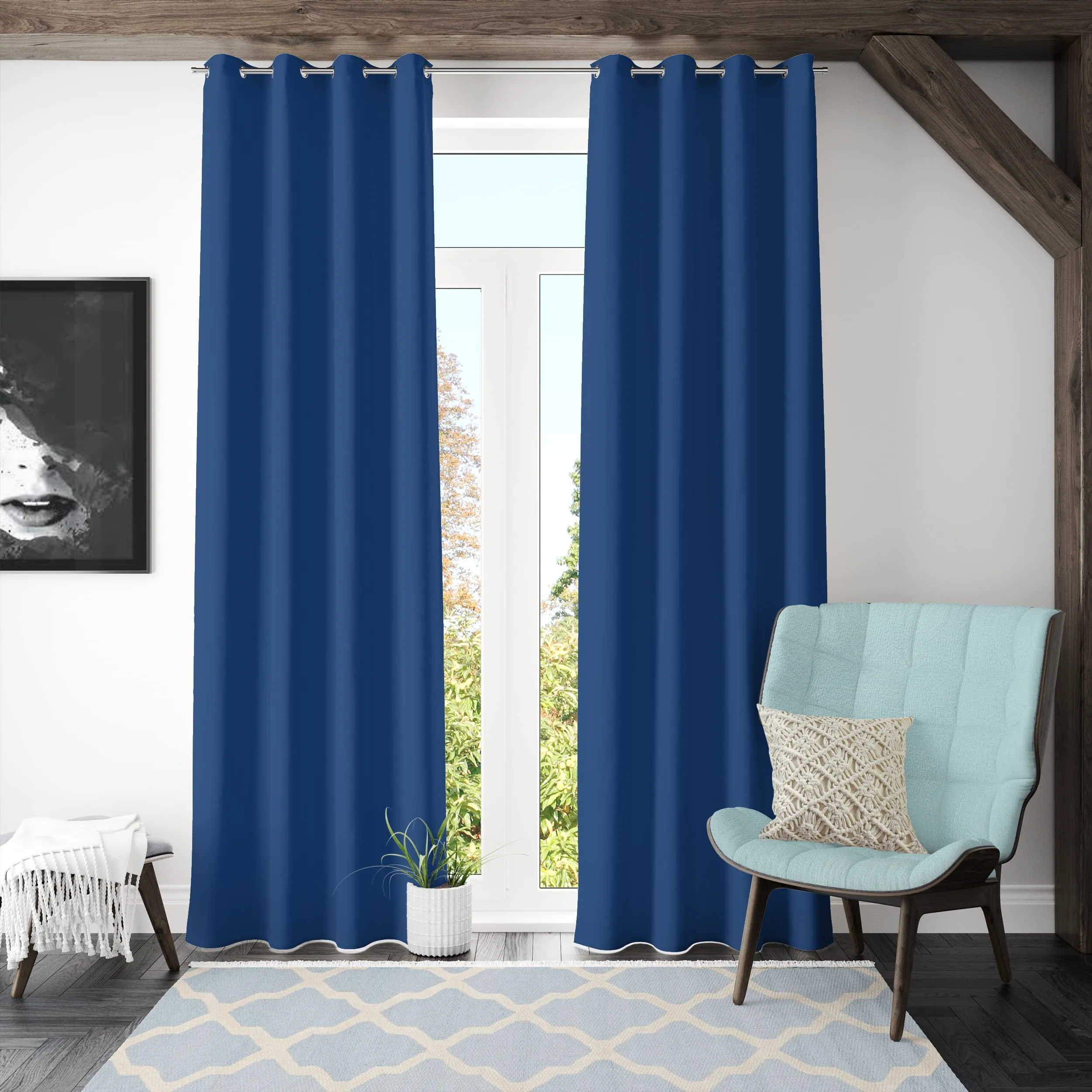 Urbane Home Polyester Decorative 5 Feet Window Curtain Darkening Blackout|Drapes Curtain With 8 Eyelet For Home & Office (Blue)