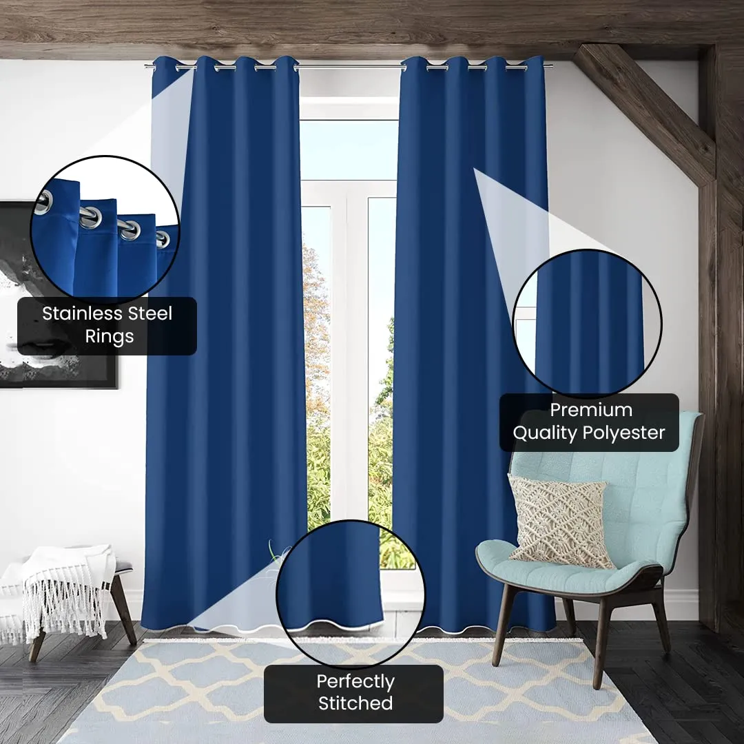 Urbane Home Polyester Decorative 5 Feet Window Curtain Darkening Blackout|Drapes Curtain With 8 Eyelet For Home & Office (Blue)