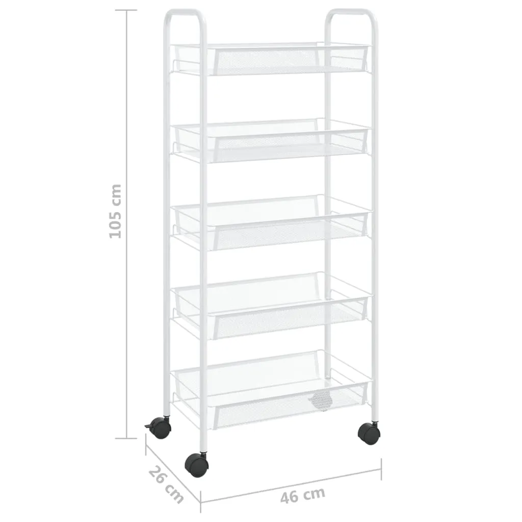 vidaXL 5-Tier Kitchen Trolley - Durable Iron Construction, White, 46x26x105 cm - Perfect for Kitchen, Bathroom, and Office Organization